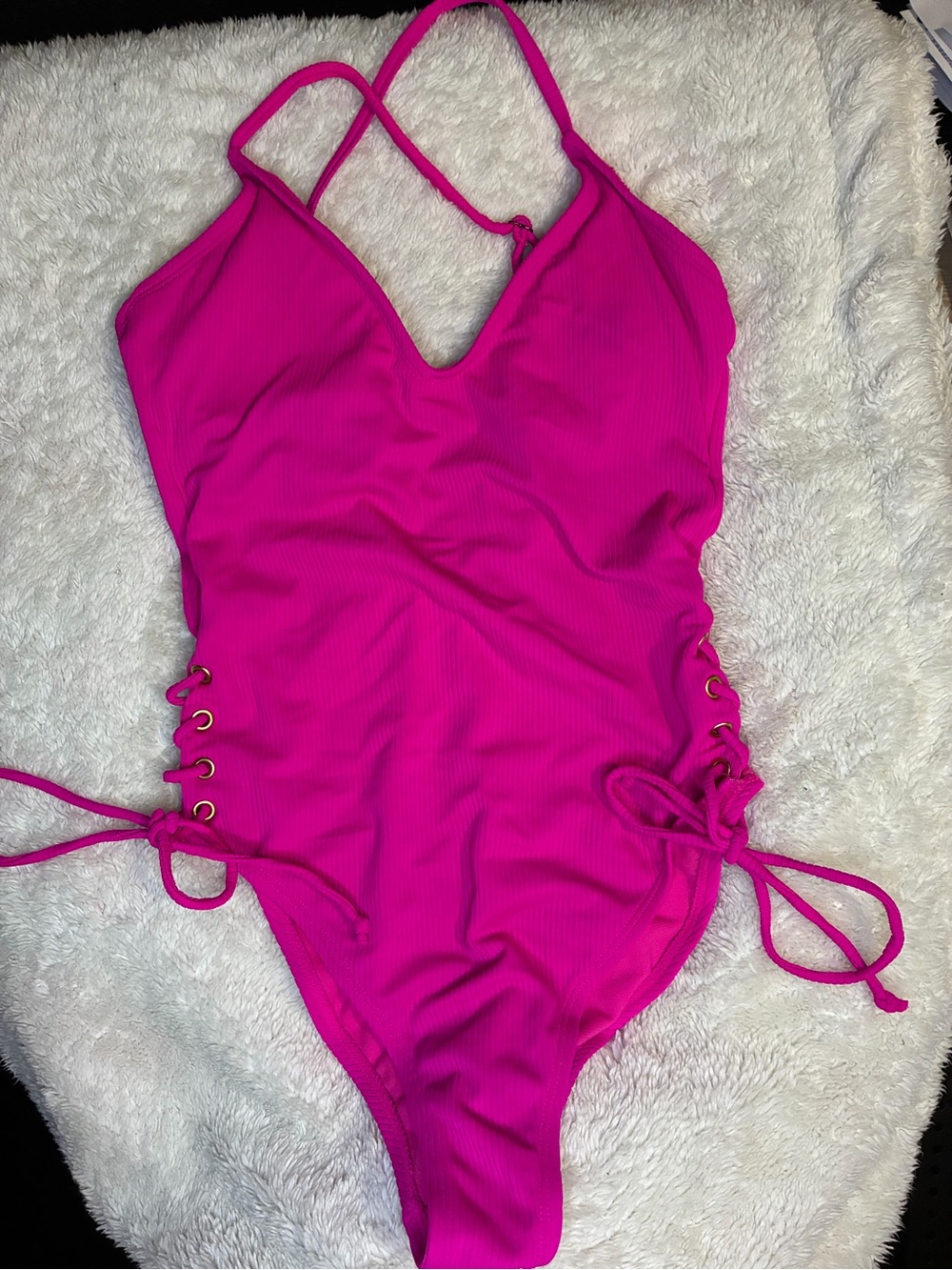 Hot Pink Lace-Up One-Piece Swimsuit
